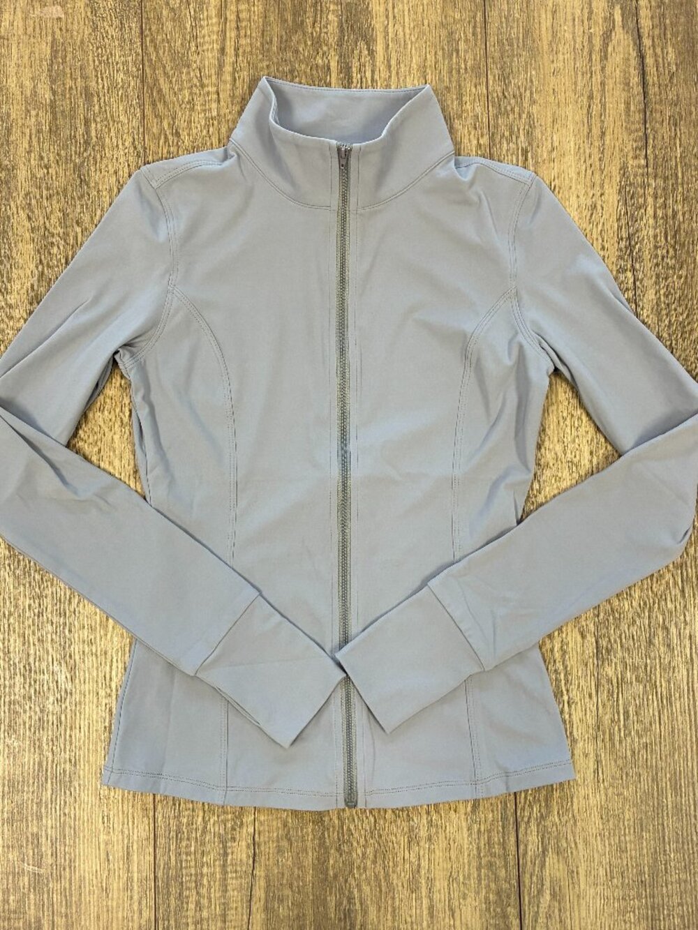 Fitted Zip Full Length Jacket- Light Grey